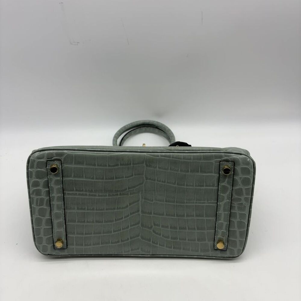 Custom 30cm Dusty Sea Foam Blue Grey Crocodile Leather ghw Top Handle Birkin Bag - Picture 4 of 8
